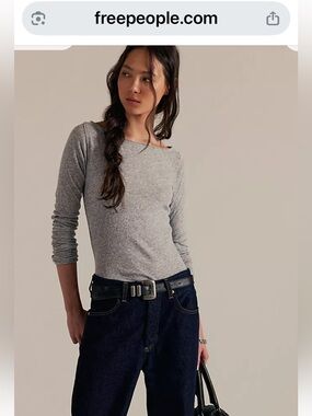 We The Free Light Heather Gray Long Sleeve Boatneck Top